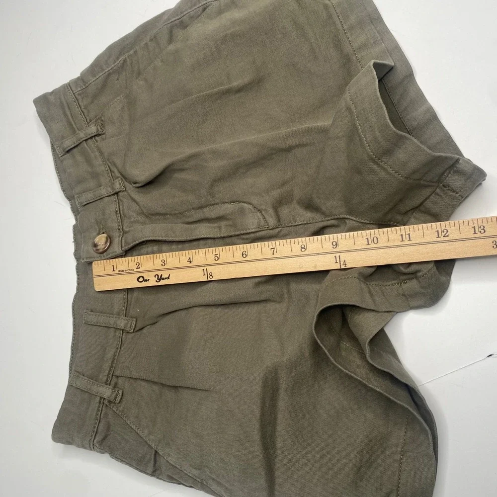 Free People‎ Olive Green Pleated High Waisted Linen Blend Shorts Women Size 2